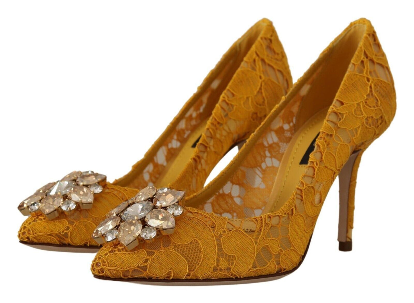 Dolce & Gabbana Rainbow Lace Crystal Pumps - Yellow Elegance