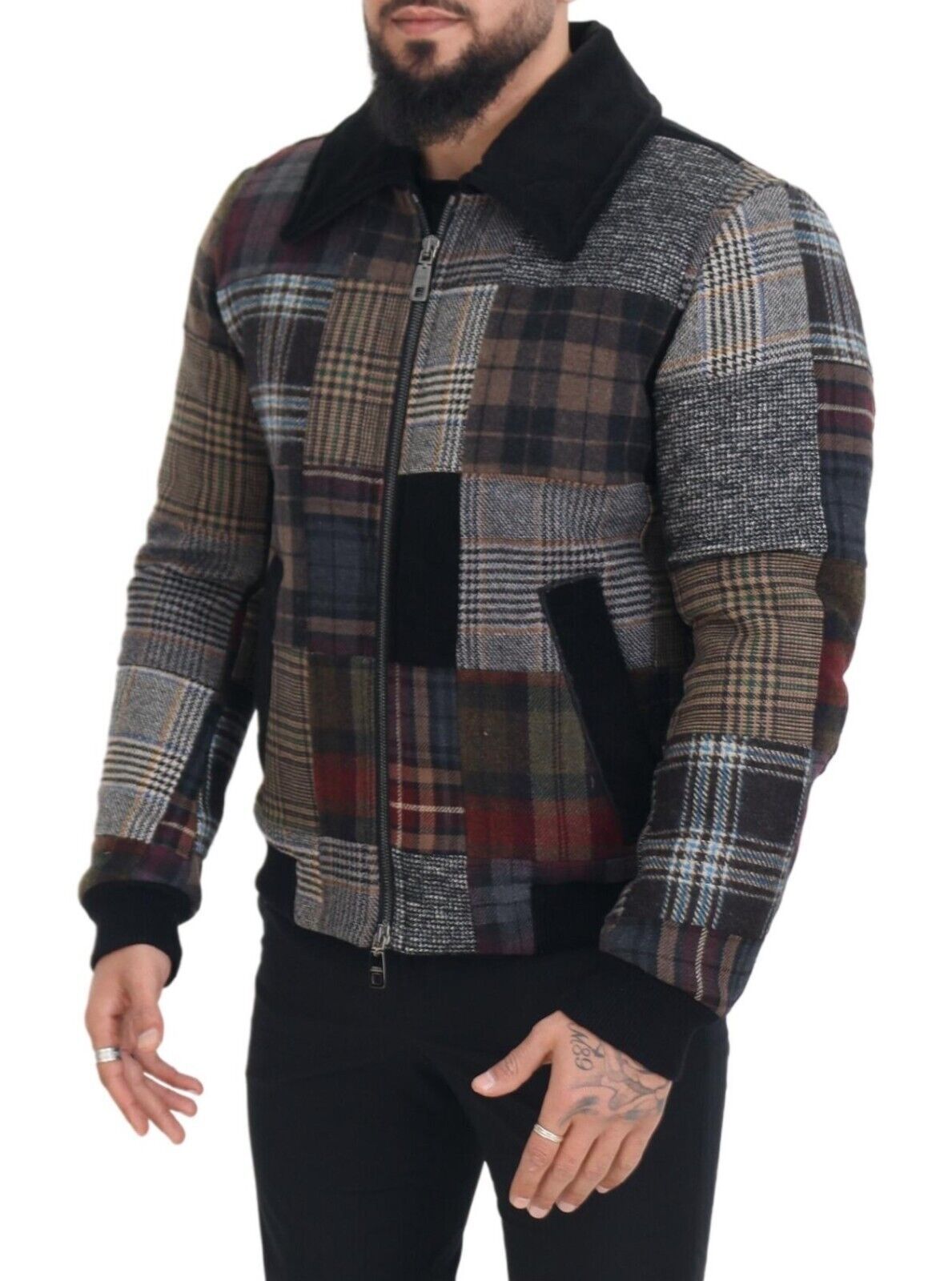 Dolce & Gabbana Multicolor Plaid Bomber Jacket with Luxe Blend