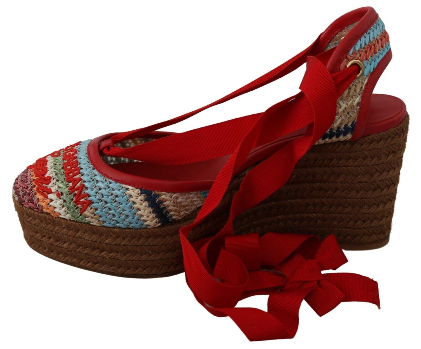 Dolce & Gabbana Multicolor Raffia Wedge Heels Sandals