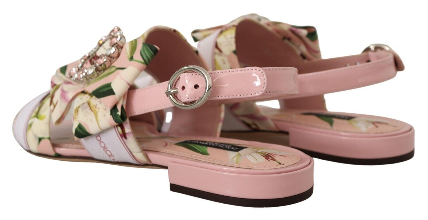 Dolce & Gabbana Floral Crystal-Embellished Silk Slide Flats