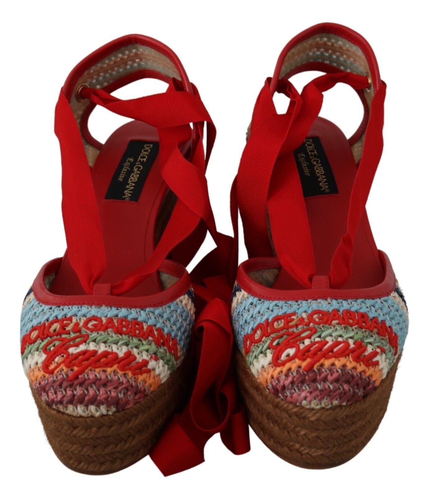 Dolce & Gabbana Multicolor Raffia Wedge Heels Sandals