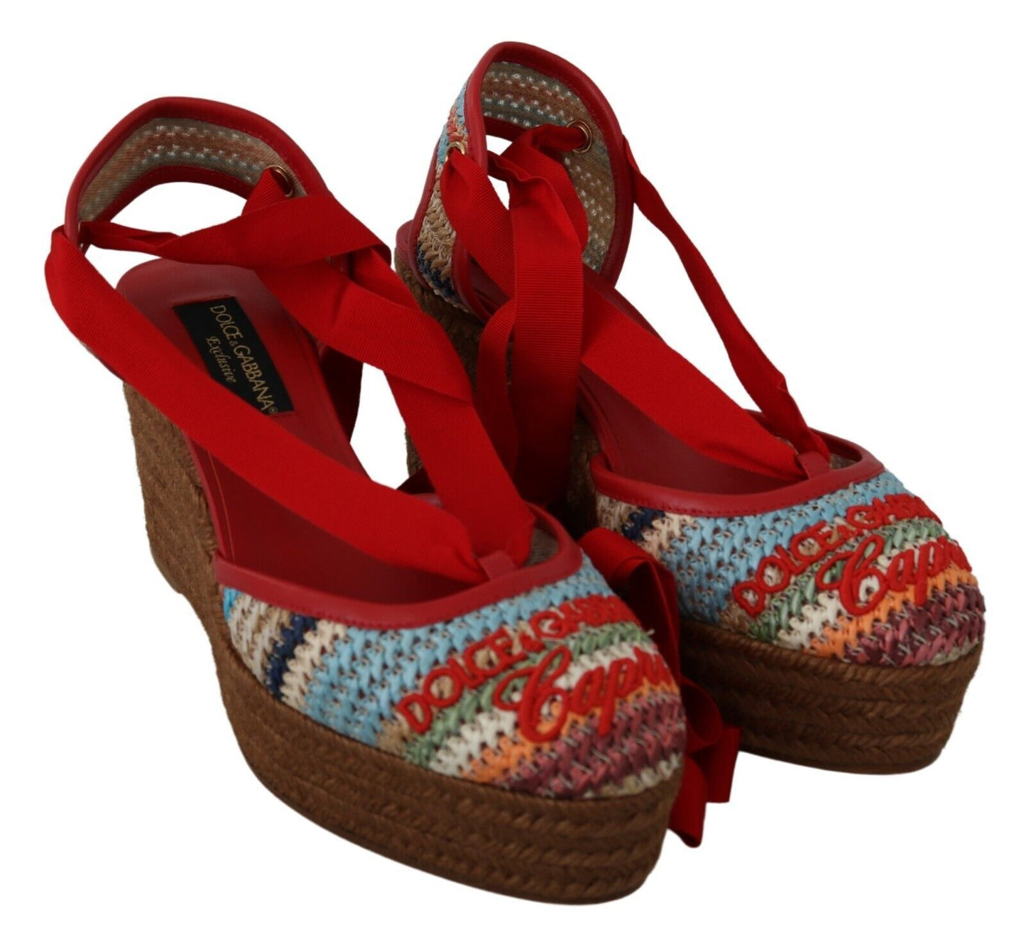 Dolce & Gabbana Multicolor Raffia Wedge Heels Sandals