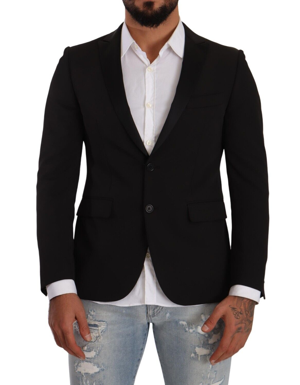 FRADI Elegant Black Slimfit Peak Lapel Blazer