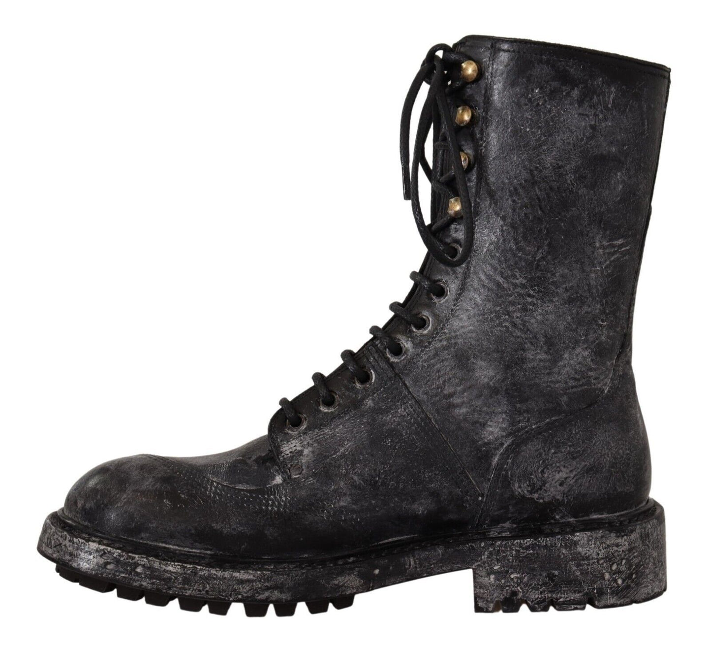 Dolce & Gabbana Exclusive Leather Combat Boots in Black & Grey