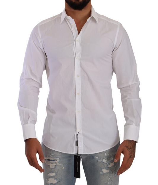 Dolce & Gabbana Elegant White Cotton Poplin Dress Shirt