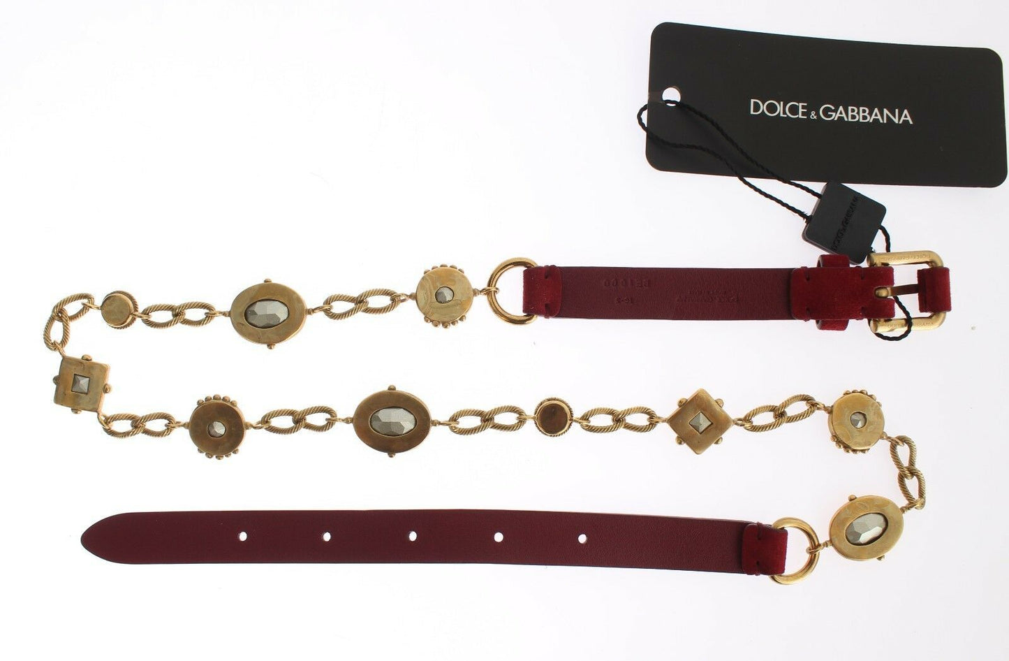 Dolce & Gabbana Red Suede Crystal Baroque Waist Belt