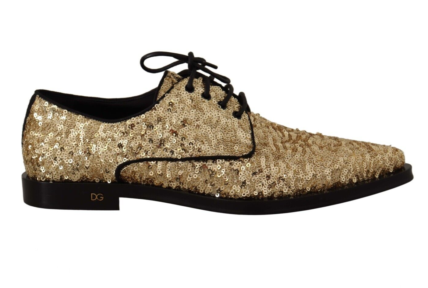 Dolce & Gabbana Elegant Golden Sequined Brogue Dress Shoes