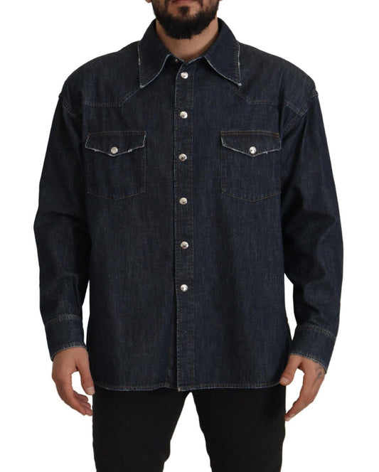 Dolce & Gabbana Blue Cotton Stretch Button Down Denim Shirt