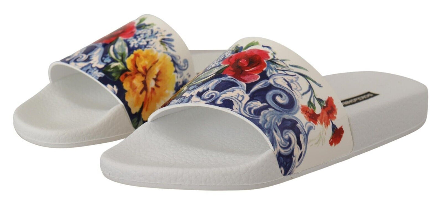 Dolce & Gabbana Chic Floral Print Leather Flat Sandals