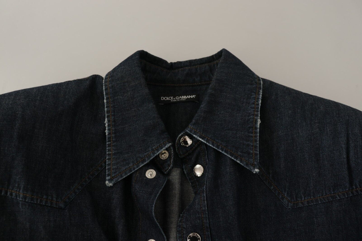 Dolce & Gabbana Blue Cotton Stretch Button Down Denim Shirt