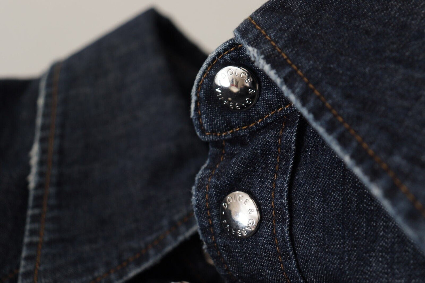 Dolce & Gabbana Blue Cotton Stretch Button Down Denim Shirt