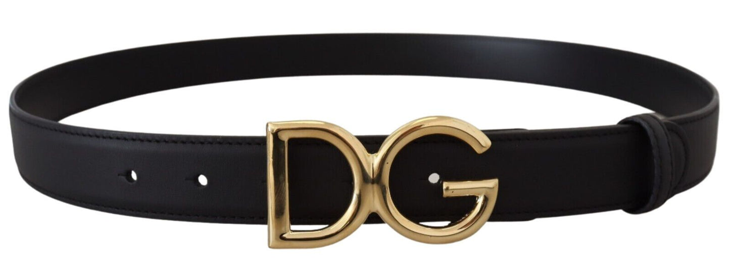 Dolce & Gabbana Elegant Black Leather Belt with Engraved Buckle