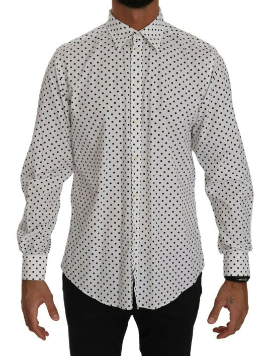 Dolce & Gabbana Elegant White Dotted Martini Dress Shirt