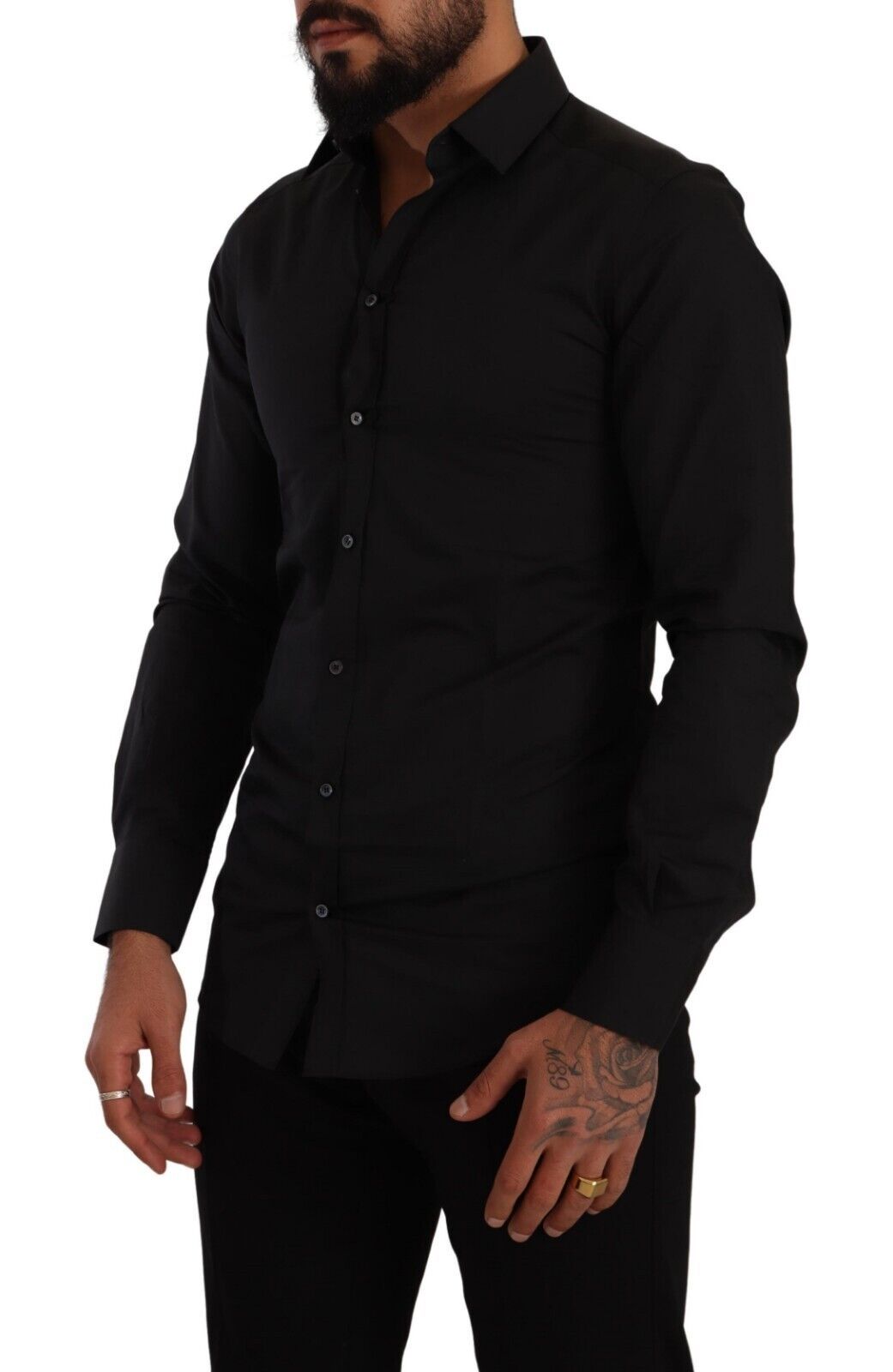 Dolce & Gabbana Elegant Slim Fit Black Cotton Silk Dress Shirt