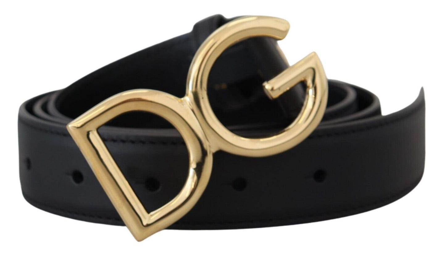 Dolce & Gabbana Elegant Black Leather Belt with Engraved Buckle