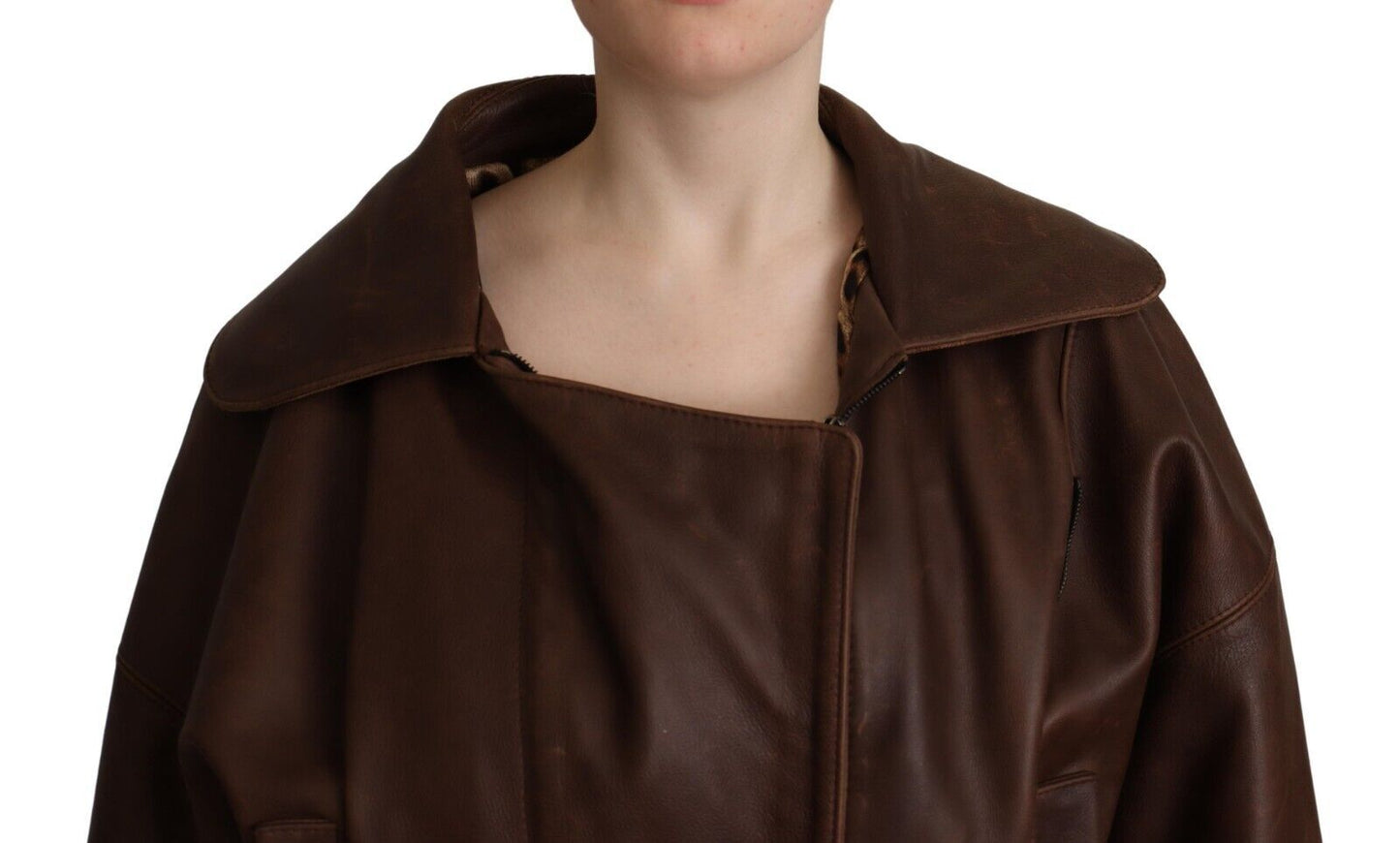 Dolce & Gabbana Elegant Leather Biker Jacket in Brown