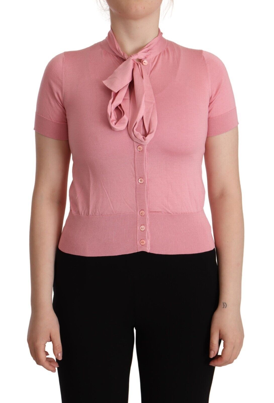 Dolce & Gabbana Silk Pink Ascot Collar Blouse