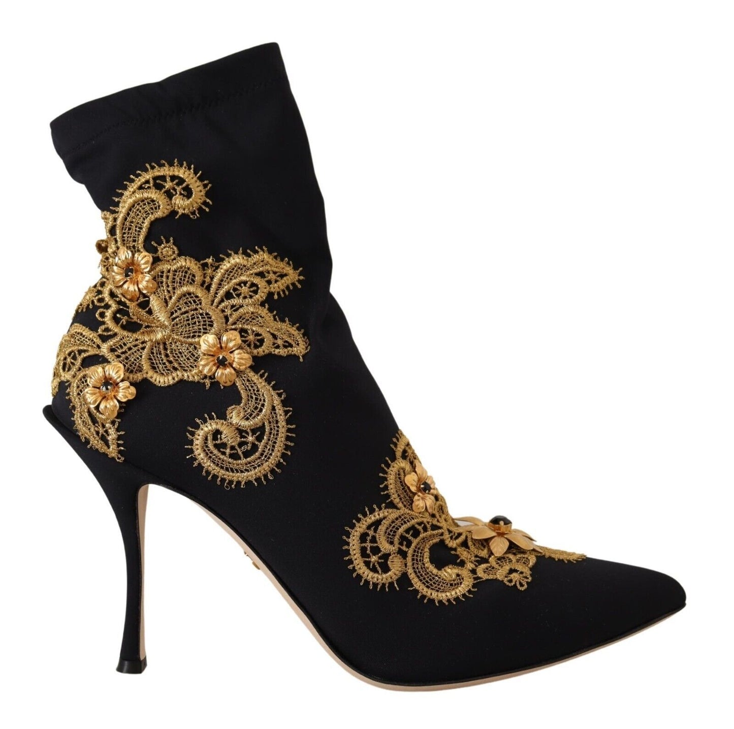 Dolce & Gabbana Elegant Floral Lace Trim Mid Calf Boots