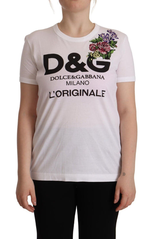 Dolce & Gabbana Elegant Floral Embroidered Crew Neck Tee