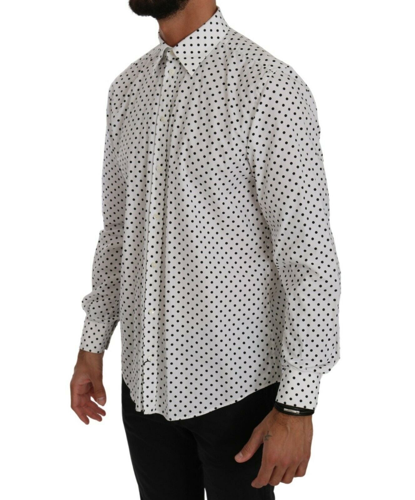 Dolce & Gabbana Elegant White Dotted Martini Dress Shirt