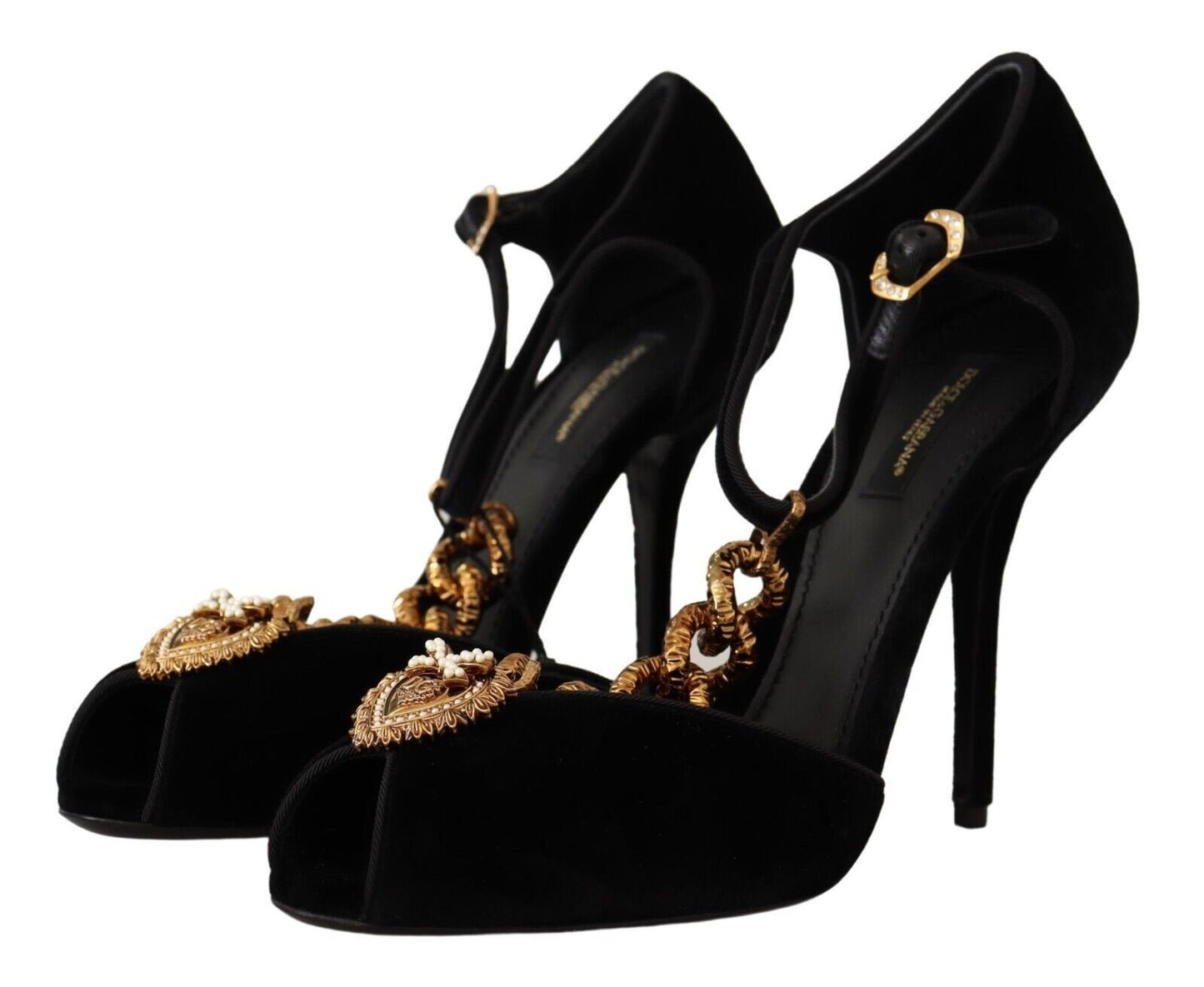 Dolce & Gabbana Velvet Devotion T-Chain Heeled Sandals