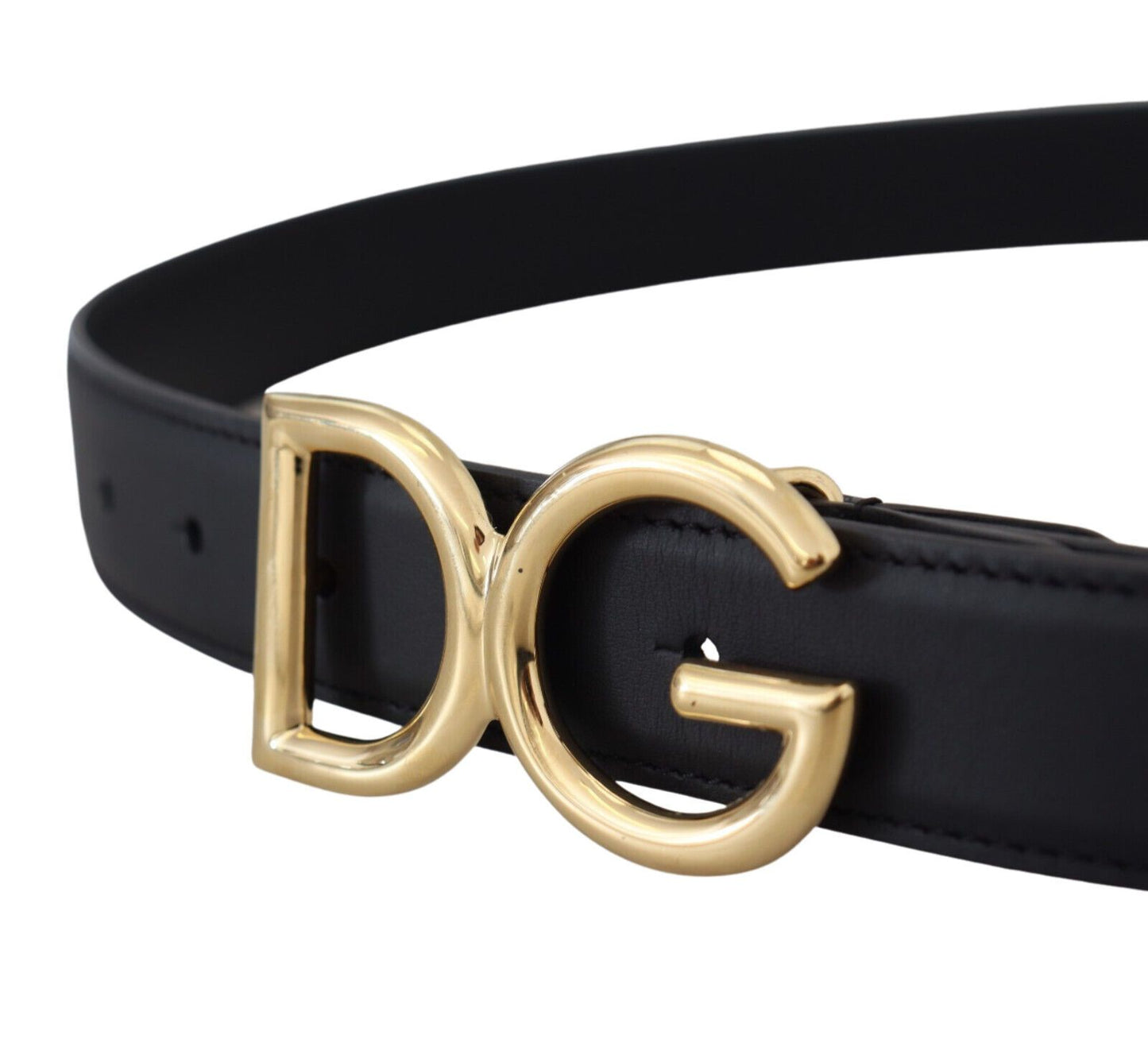 Dolce & Gabbana Elegant Black Leather Belt with Engraved Buckle