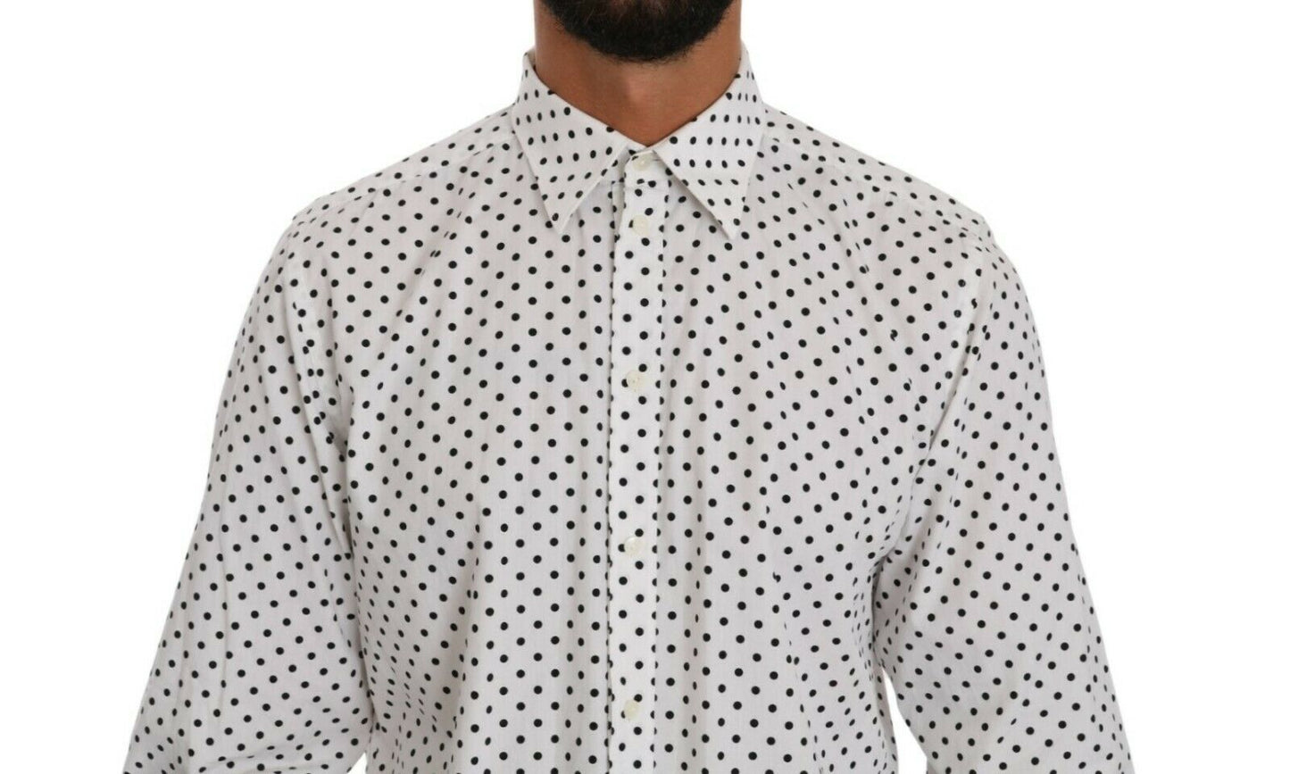 Dolce & Gabbana Elegant White Dotted Martini Dress Shirt