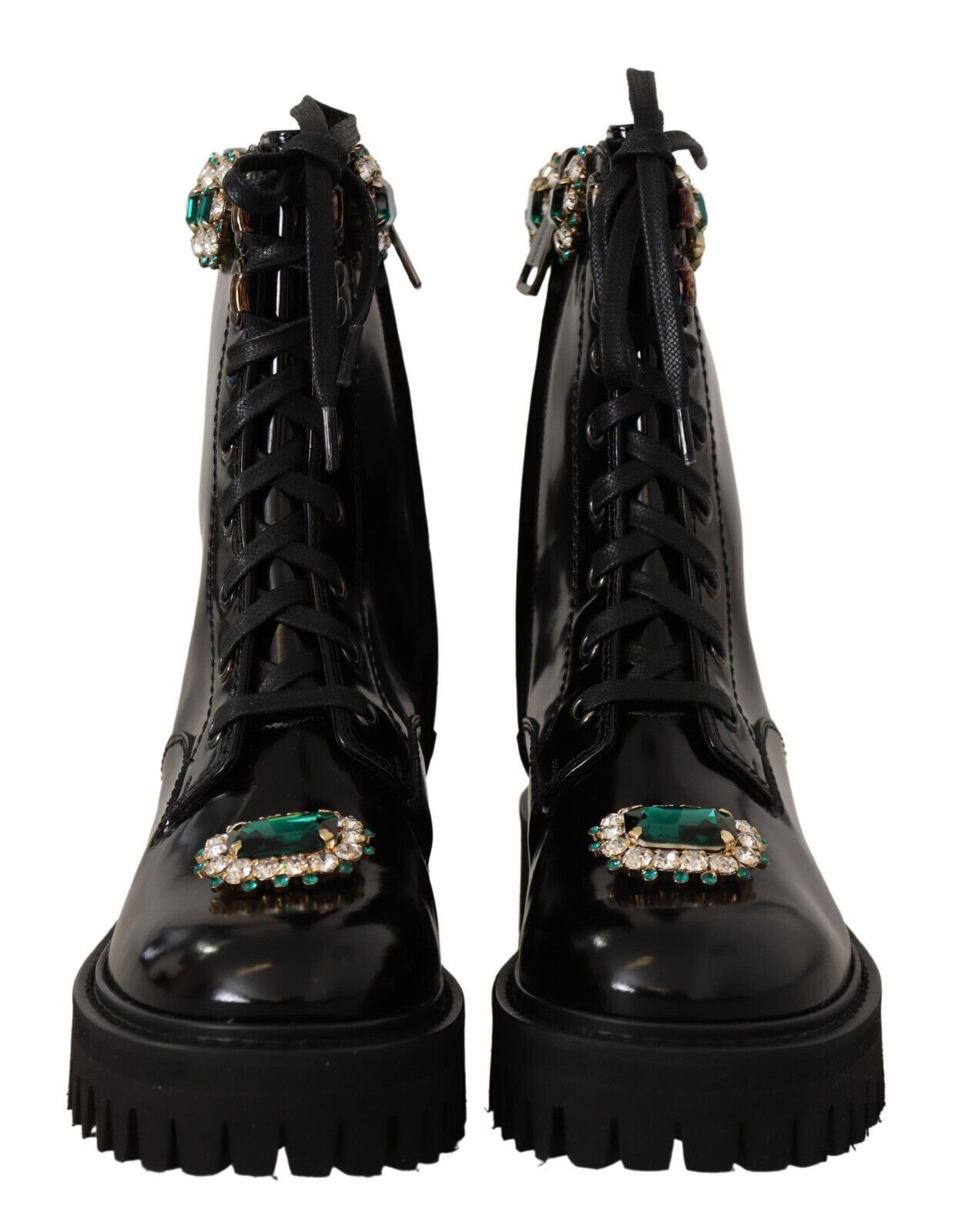 Dolce & Gabbana Elegant Mid-Calf Combat Boots with Crystals