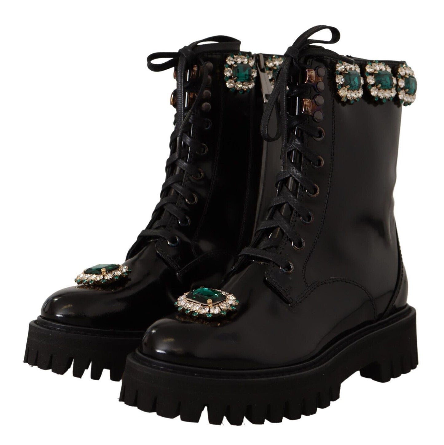 Dolce & Gabbana Elegant Mid-Calf Combat Boots with Crystals