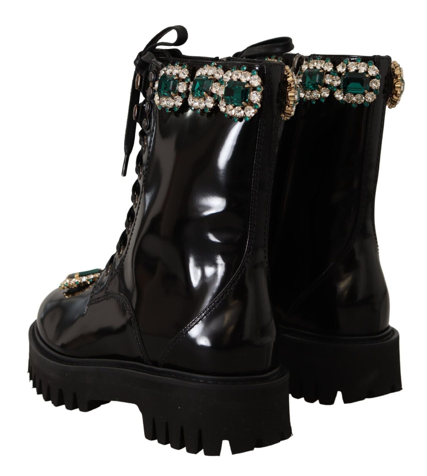 Dolce & Gabbana Elegant Mid-Calf Combat Boots with Crystals