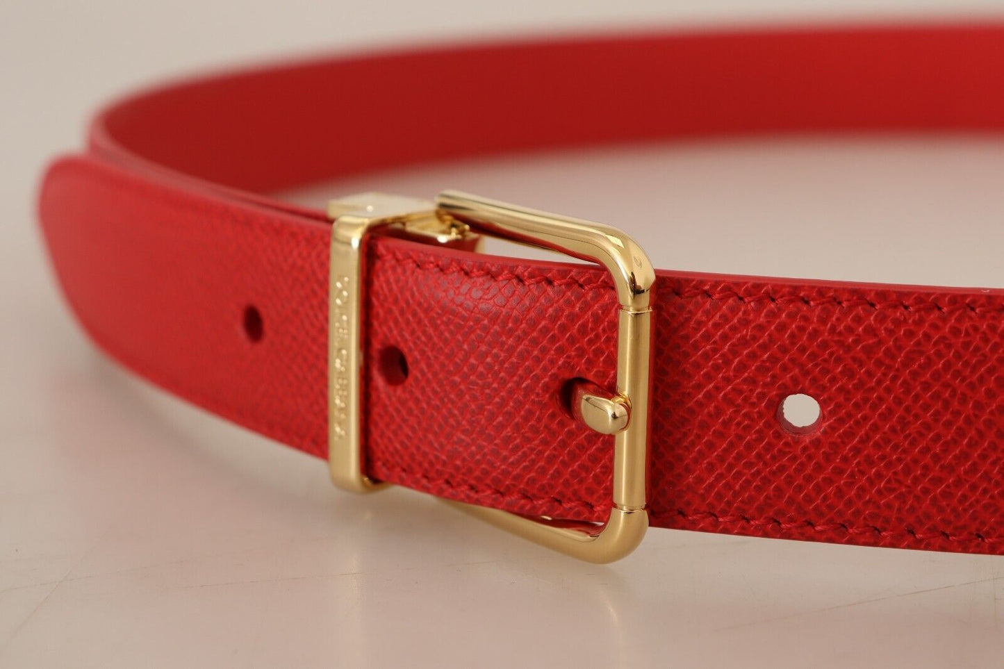 Dolce & Gabbana Exquisite Red Leather Belt with Gold-Tone Buckle