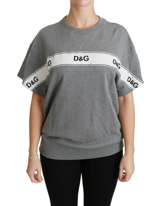 Dolce & Gabbana Gray Cotton Sequined Pullover Top Sweater