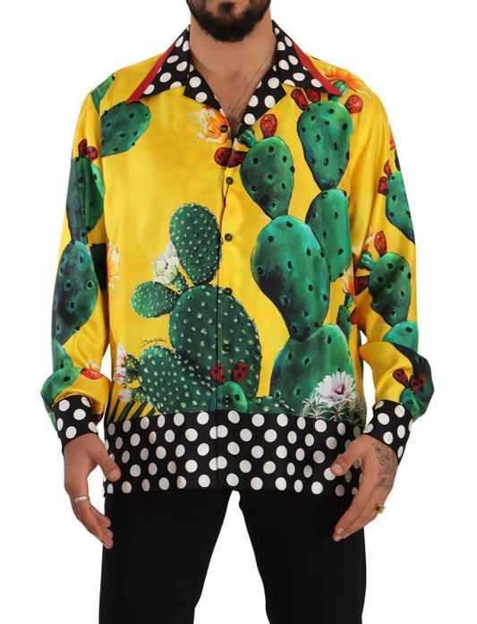 Dolce & Gabbana Multicolor Silk Oversize Cactus Print Shirt