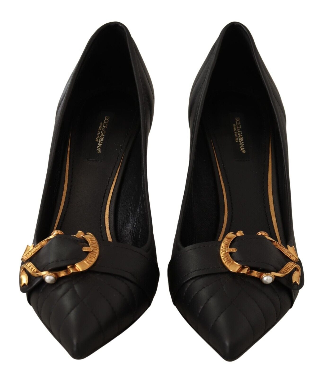 Dolce & Gabbana Elegant Leather Pumps with Brass Buckle