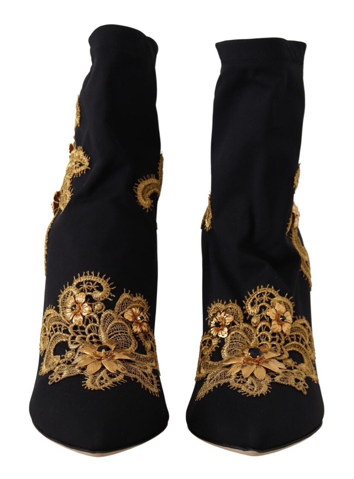 Dolce & Gabbana Elegant Floral Lace Trim Mid Calf Boots