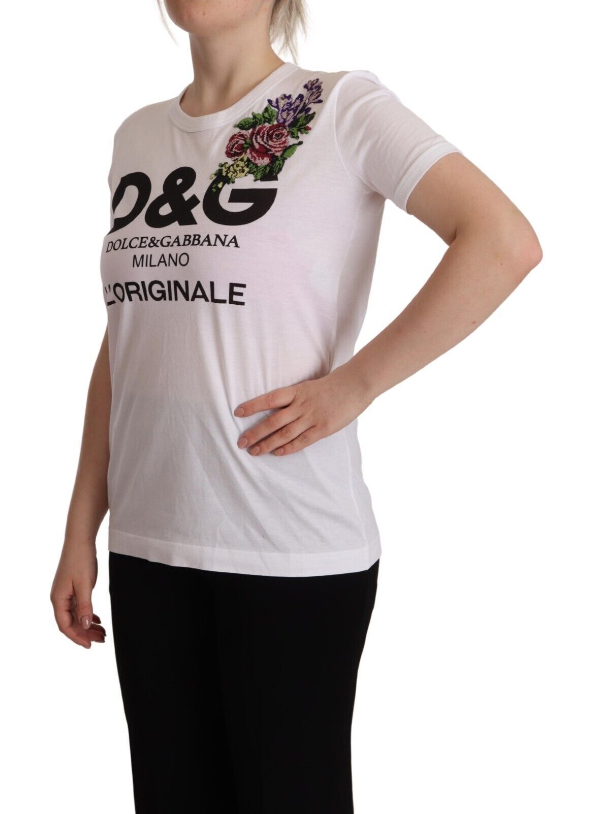 Dolce & Gabbana Elegant Floral Embroidered Crew Neck Tee