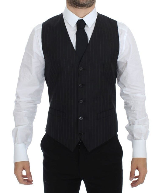 Dolce & Gabbana Black Striped Wool Silk Dress Vest Gilet