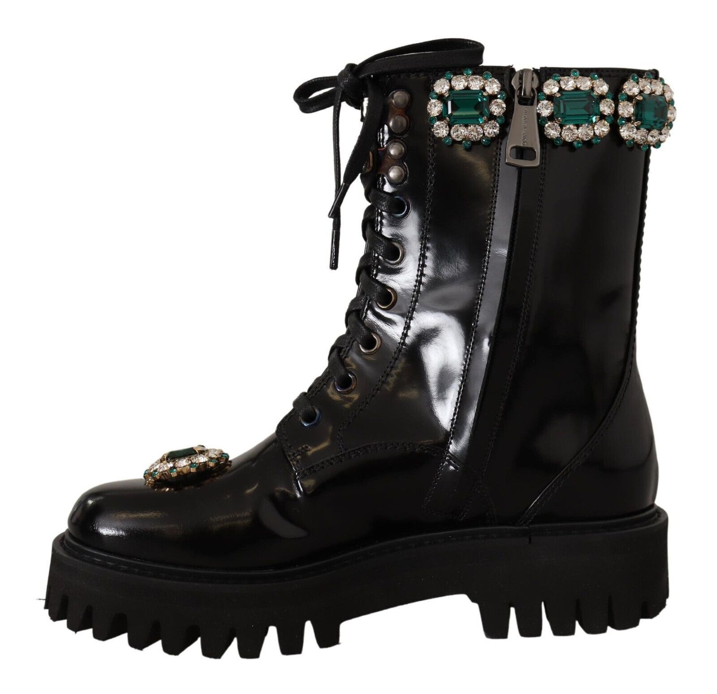 Dolce & Gabbana Elegant Mid-Calf Combat Boots with Crystals