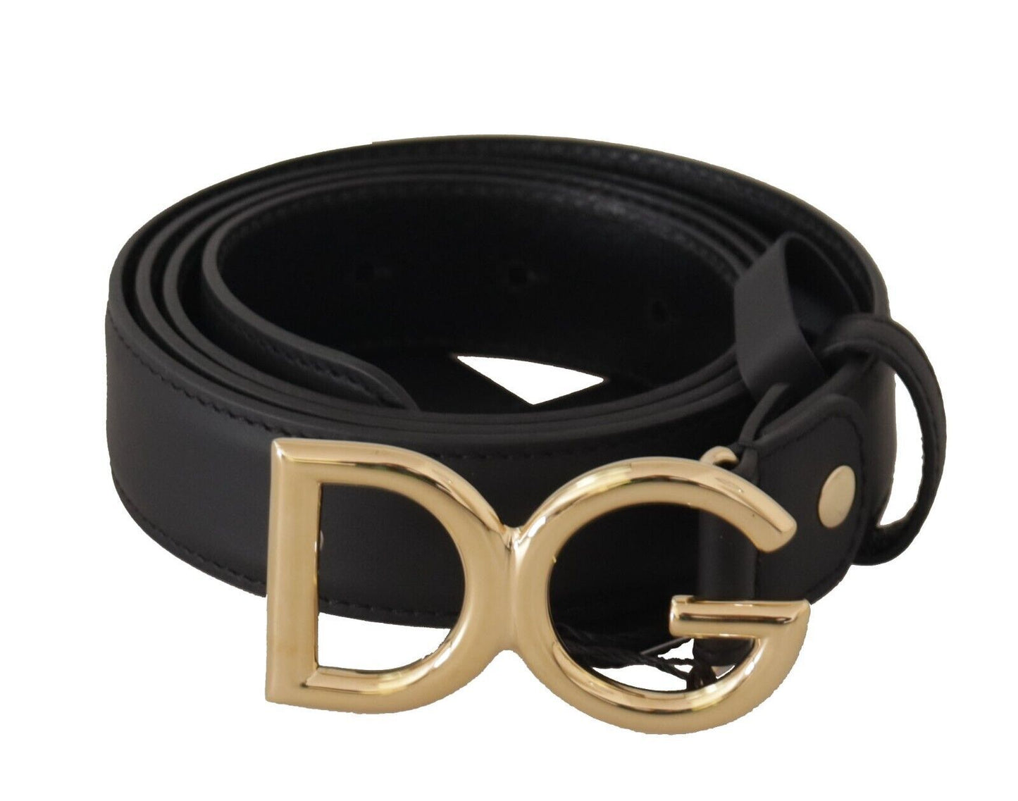 Dolce & Gabbana Black Leather Gold Metal DG Logo Waist Buckle Belt