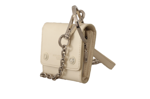 Dolce & Gabbana Elegant White Leather Coin Purse with Chain Strap