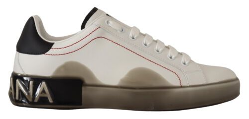 Dolce & Gabbana White and Gray Designer Leather Sneakers