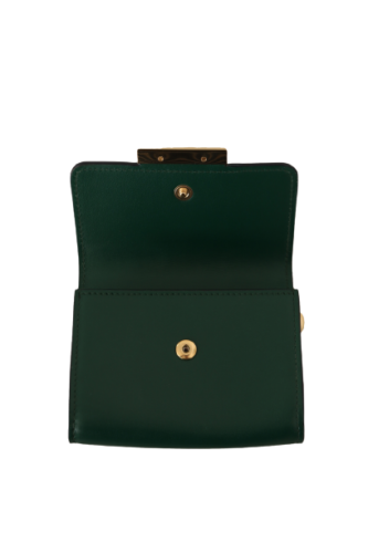 Dolce & Gabbana Chic Green Leather Coin Purse with Chain Strap