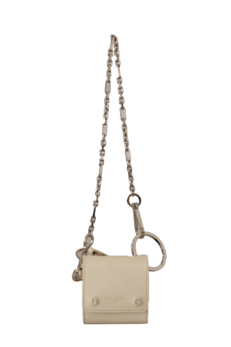 Dolce & Gabbana Elegant White Leather Coin Purse with Chain Strap