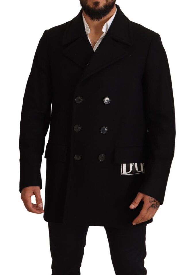 Dolce & Gabbana Blue Wool Blend Pea Coat DG Logo Jacket