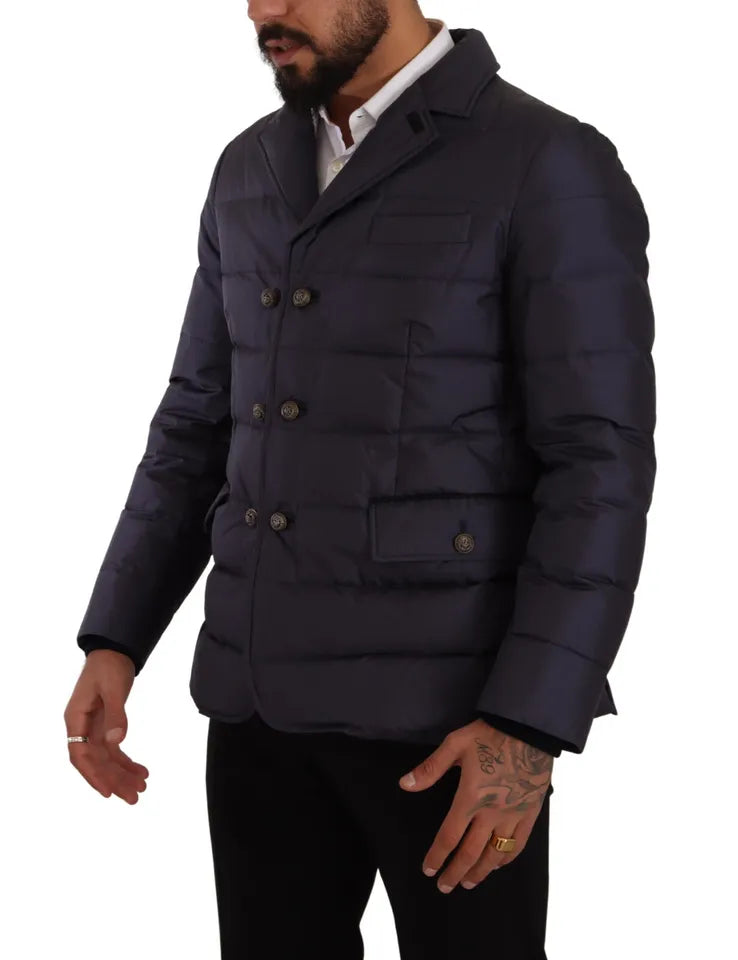 Dolce & Gabbana Blue Silk Goat Coat Blouson Winter Jacket