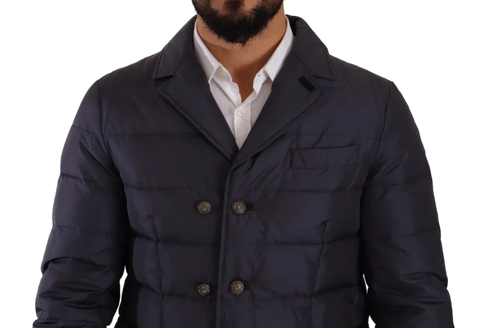 Dolce & Gabbana Blue Silk Goat Coat Blouson Winter Jacket