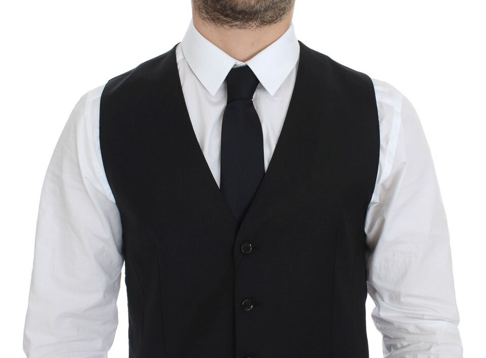 Dolce & Gabbana Black Wool Silk Stretch Dress Vest Blazer