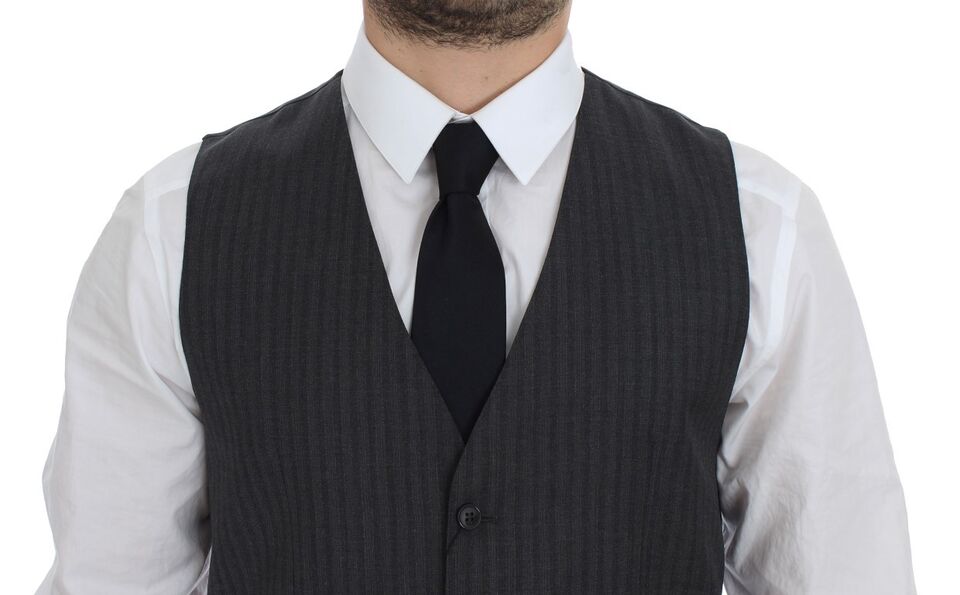 Dolce & Gabbana Gray Striped Wool Single Breasted Vest