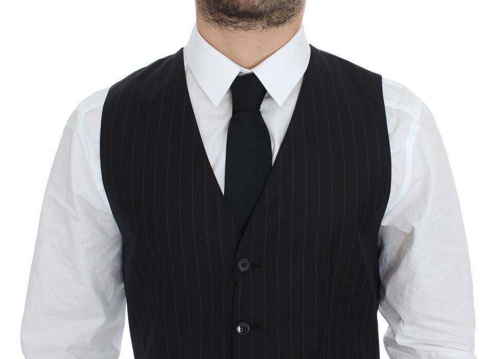 Dolce & Gabbana Black Striped Wool Silk Dress Vest Gilet