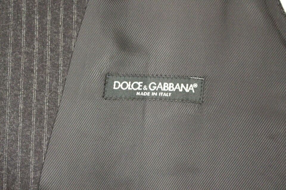 Dolce & Gabbana Gray Striped Wool Single Breasted Vest